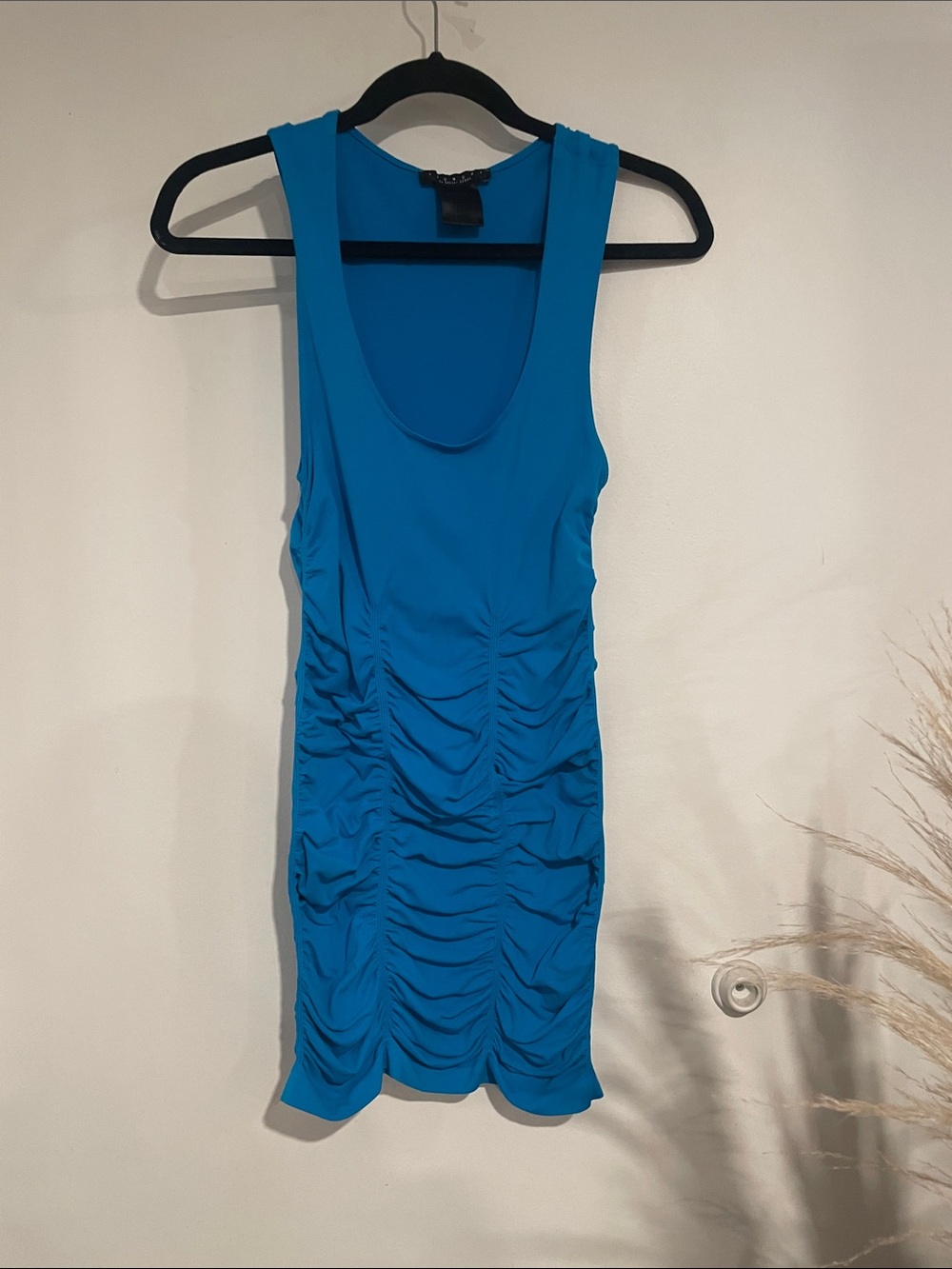 Vintage Laundry By Shelli Segal Blue Ruched Sleeveless Mini Dress Sz S B139